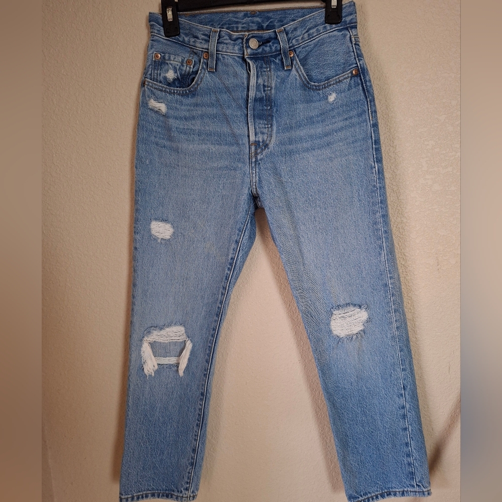 Levis 501 Distressed Blue Jeans Womens Sz 25